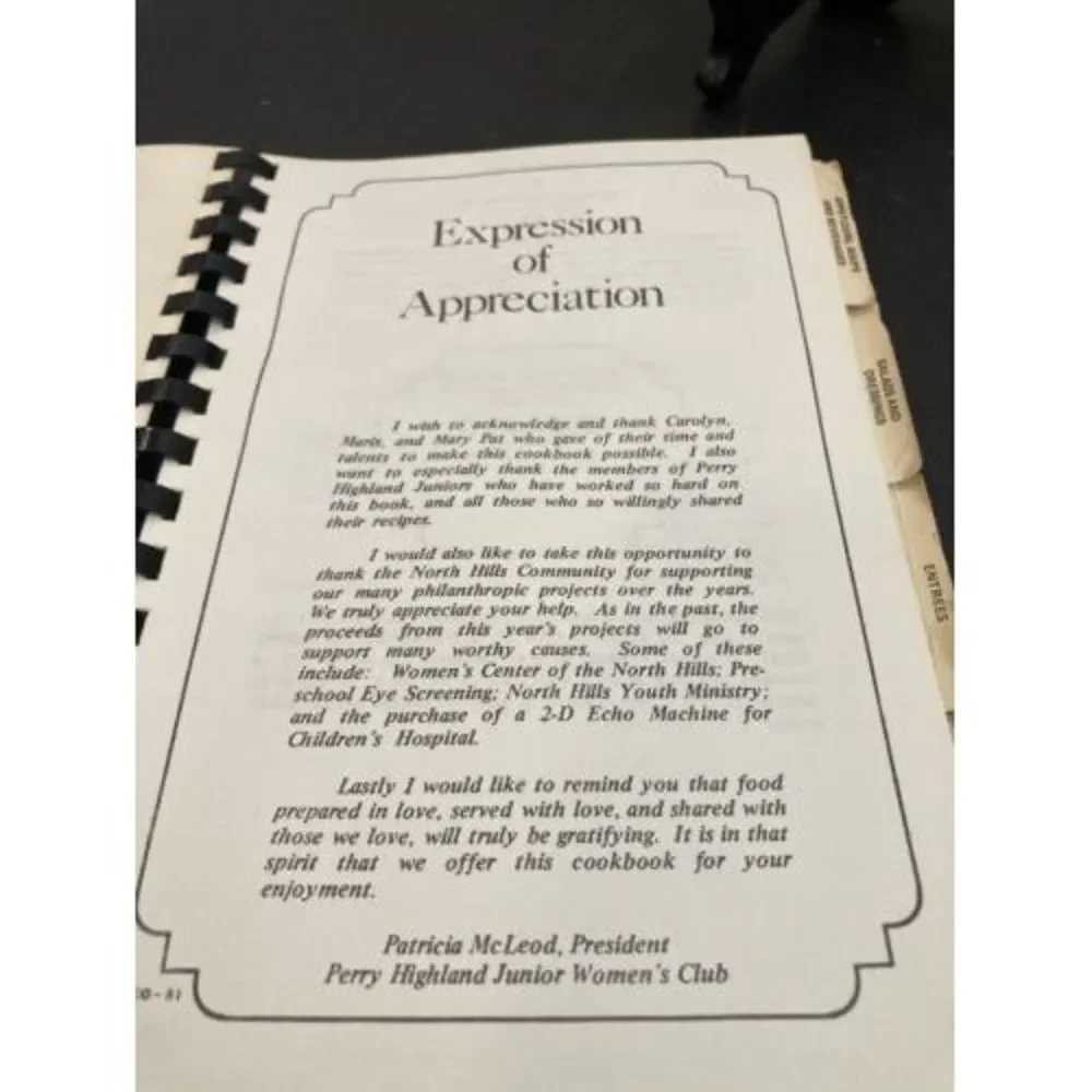 1981-82 Perry Highland Jr Women’s Club Recipe Cookbook North Hills Pittsburgh PA